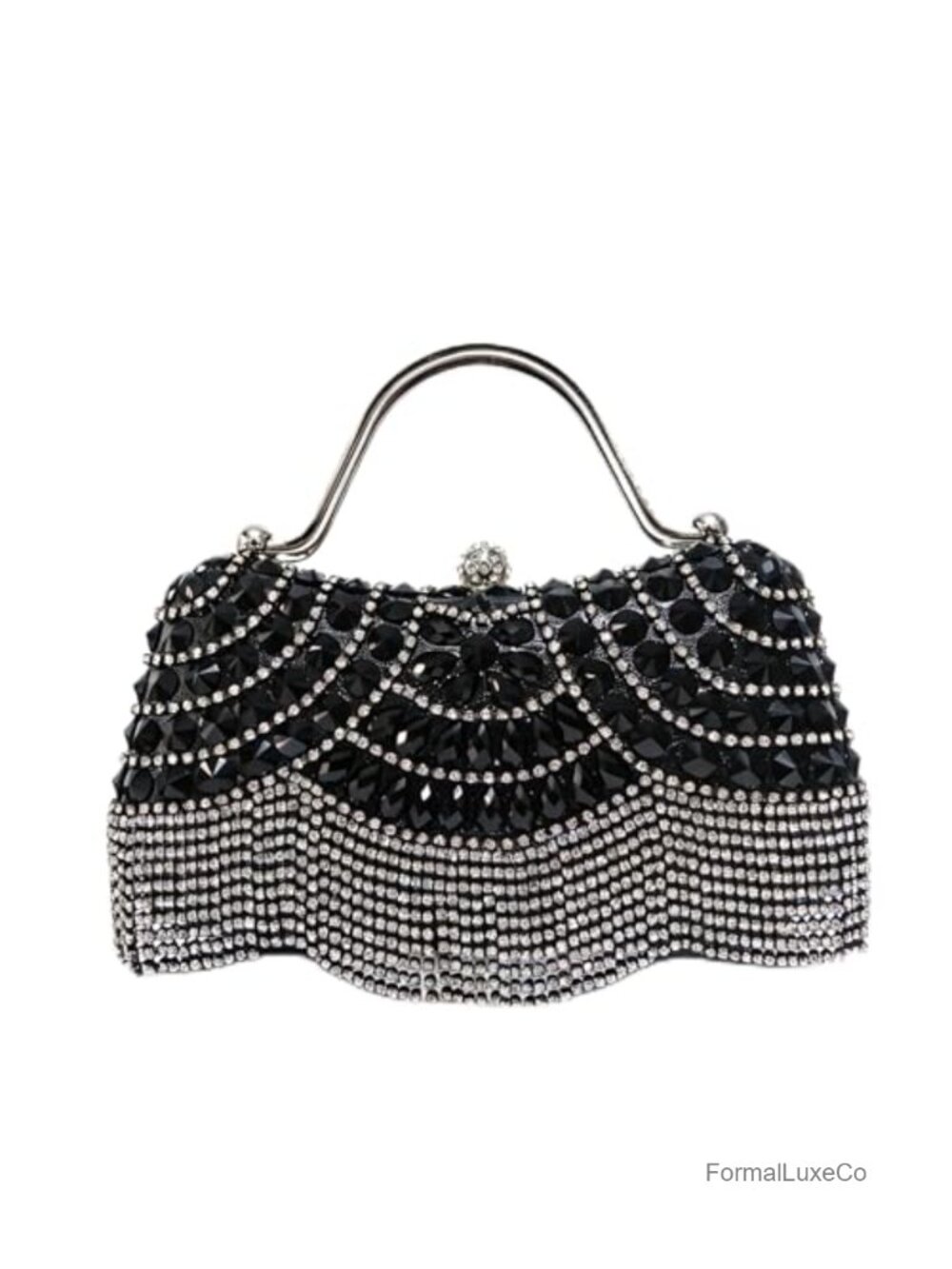 Sparkly Rhinestone Fringe Clutch Purse with Detachable Chain Evening Bag